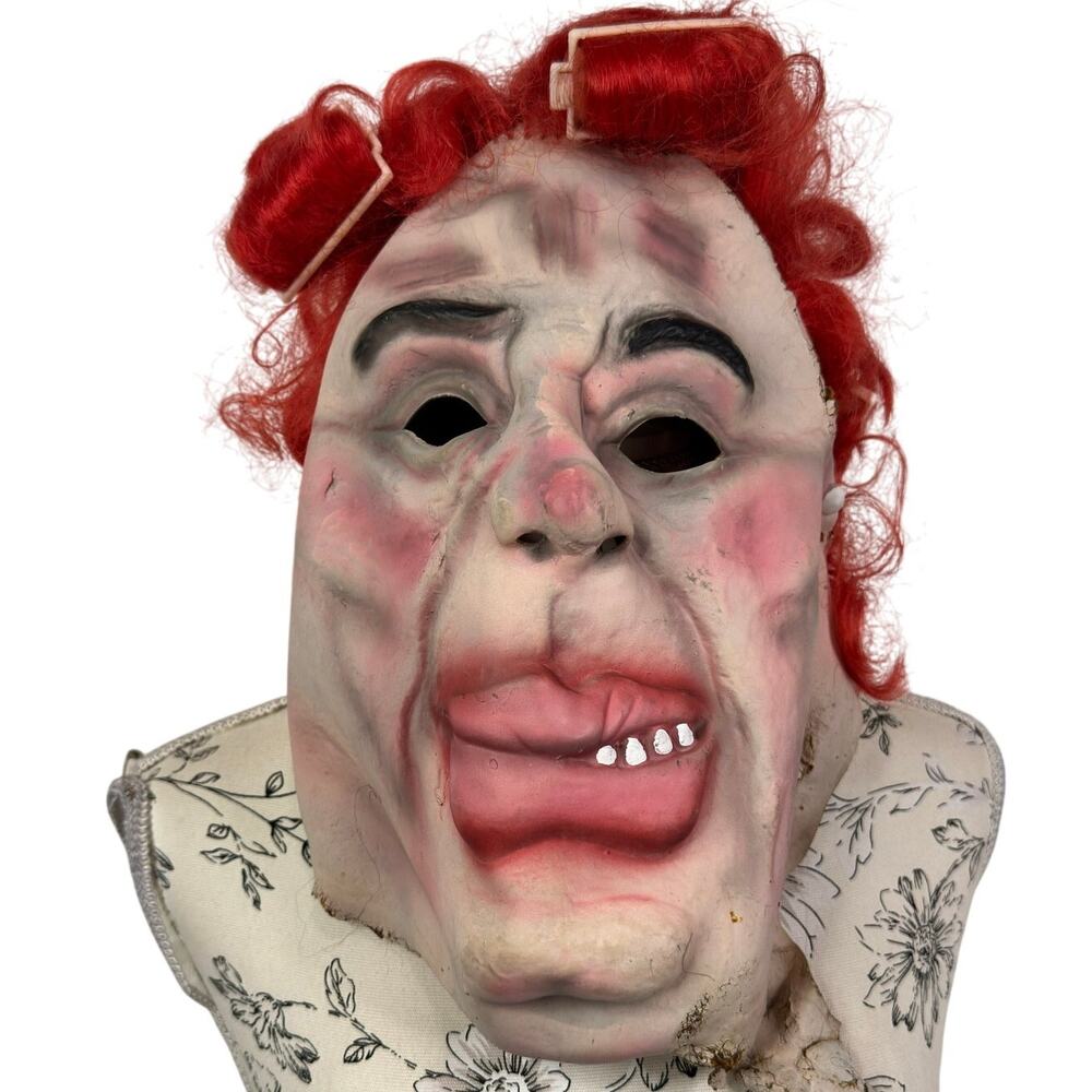 Topstone Woman With Red Hair & Curlers Rubber Mask Vintage‎ Has Holes And Tears